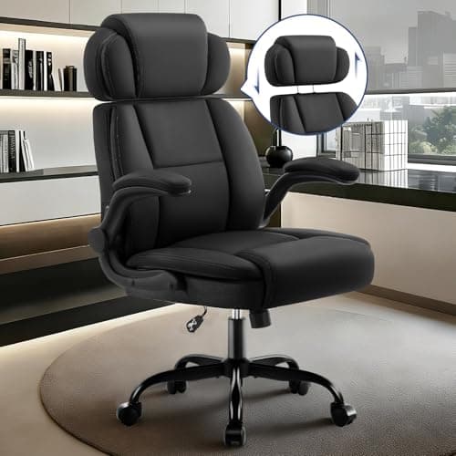 AreShark Ergonomic Office Chair with Lumbar Support, 400lbs Heavy Duty Big and Tall Executive Desk Chair, PU Leather High Back Computer Chair with Flip-Up Arms & Adjustable Headrest, Black - Image 1
