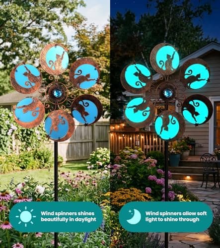 VUFOZ Wind Spinners Outdoor for Yard & Garden, Whimsical Cat Yard Spinner, Metal Wind Spinner with Reflective Acrylic Gem, Outdoor Decorations with Soft Nighttime for Lawn & Patio - Thumbnail 2