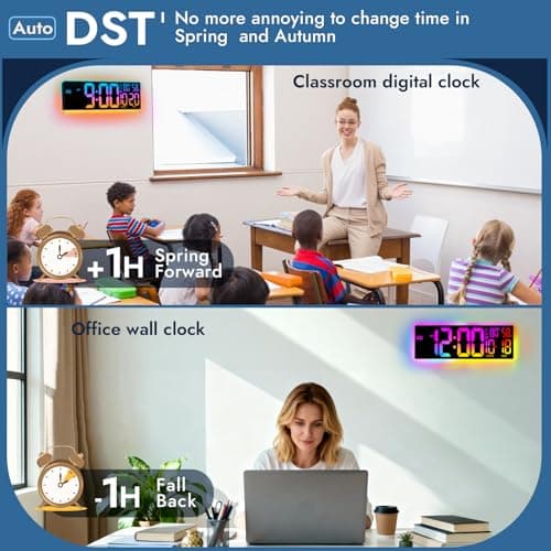 ANSOPER 16.5" Large Digital Wall Clock: 13 RGB Night Lights Giant LED Display with Remote, Auto DST & Dimming, Classroom Must Have, Gaming Room Dorm Decor, Big Number Clock for Seniors RGB - Thumbnail 5