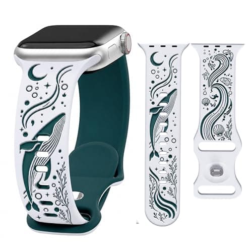 HATILP Whale Engraved Band Compatible with Apple Watch 38/40/41/42mm, Two-Layer Sculpted Ocean Design Soft Silicone Strap for Women, Series 11 10 SE Ultra 9 8 7 6 5 4 3 2 1