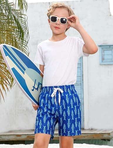 westwolf Little Boys Swim Trunks Size 6 7 Fish Blue Swimm Shorts for Boys 6 7 Running Cycling Bathing Suits for Boy Kids Lightweight Fish Blue Swimsuits Childs Sports Surfing Board Shorts - Thumbnail 2