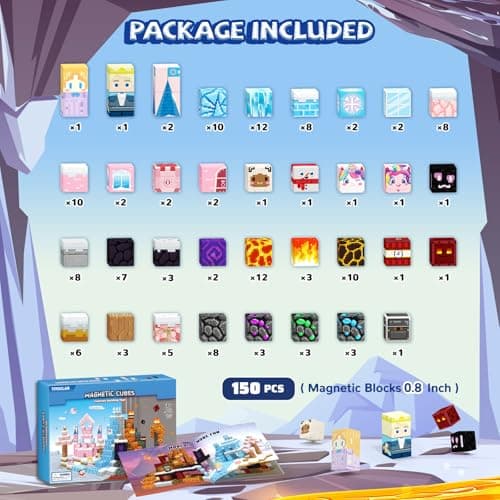 Titoclar 150 PCS Princess Castle Magnetic Blocks, Easter Gifts for Kids 3 4 5 6 7 Year Old - Ice & Fire Magnetic Tiles for Toddlers, Idea Birthday Gift Travel Toys for Ages 3-5 4-8 Boys and Girls. - Thumbnail 4