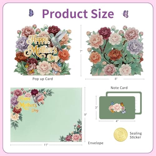 DISJOURNEY 3D Pop Up Mothers Day Card - 5-Layer Happy Mothers Day Vintage Burgundy & Pink Peony Flower Bouquet Card - Handmade Pop Up Gift for Best Mom Grandma Wife - Includes Envelope & Note Card - Thumbnail 4