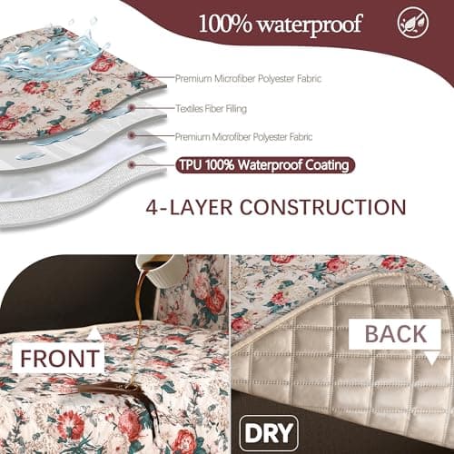 ALIECOM L Shaped Couch Cover for Sectional Sofa Waterproof Sofa Slipcover Non Slip Corner Couch Covers for Dogs Cats (Large, Floral Red) - Thumbnail 3
