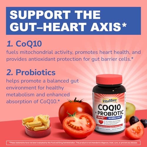 Vitalibre CoQ10 200 mg, with Probiotics for Women & Men, 50 Billion CFU, High Absorption Ubiquinone, Heart & Gut Energy Support, Powerful Antioxidant, Easy to Swallow, 60 Vegan Capsules - Thumbnail 3