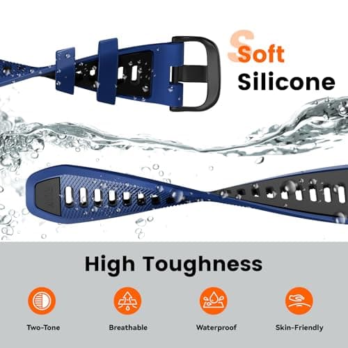 Velocarer Watch Band for Garmin Forerunner 265/Forerunner 255/Vivoactive 4/Venu 3/Venu 2, 22mm Quick Release Silicone Sport Bands, Sapphire & Black - Thumbnail 3