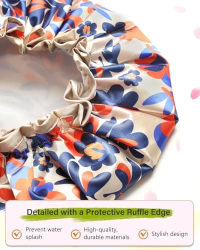 mikimini Reusable Showe Cap for Women Waterproof, Large Shower Caps with Elastic Band & Double Layers - Adjustable Shower Bonnet for Long Hair, Braids, Bold Abstract Print Hair Cap - Thumbnail 4