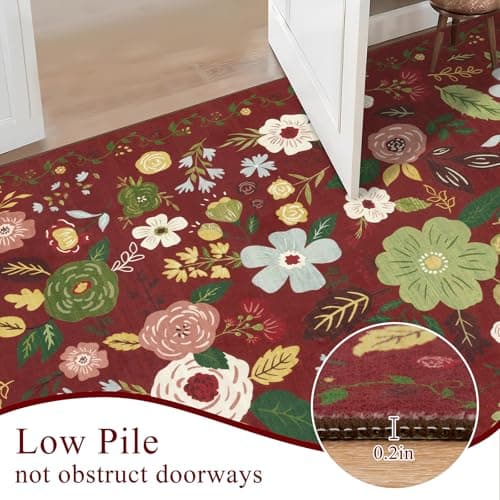 U'Artlines 5x7ft Area Rug, Colorful Floral Boho Rug Machine Washable Ultra Soft Low Pile Non Slip Non Shedding Accent Floor Carpet for Living Room, Bedroom, Dining Room,Farmhouse,Office - Thumbnail 4
