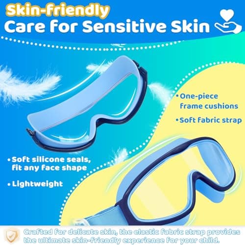 2 Pack Kids Swim Goggles for 3-14, Fabric Strap Wide View Anti Fog& UV - Thumbnail 6