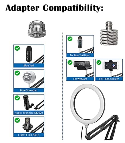 Luling Arts Boom Arm Suspension Mic Heavy Duty Microphone Arm for Blue Yeti, Hyperx Quadcast, Adjustable Boom Mic Stand Desk with Pop Filter, 1/4“-3/8“-5/8“ Adapter, Mic Mounts,Broadcast - Thumbnail 5