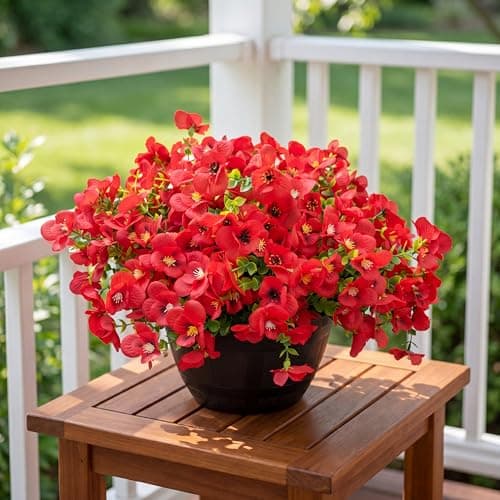 Vemander Artificial Flowers for Outdoor, UV Resistant Fake Silk Pansies Flowers, Realistic Faux Plants for Outside Indoor Porch Patio Window Box Planter Home Decor (16, Red) - Thumbnail 5