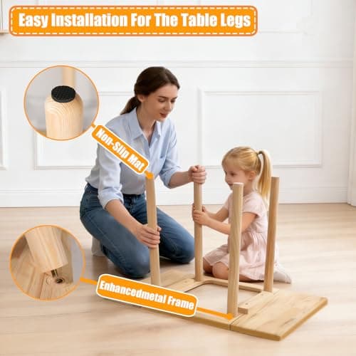TTSZNB Wooden Activity Table with a Flip-Adjustable Desktop, Indoor/Outdoor Play Sand and Water, Multi-Functional Desk for Drawing Studying Dining - Thumbnail 5