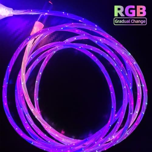 ULIKTO 6.6ft/2m USB Type C Cable Switch On/Off Led Light Up Charger Cable 66W 5A QC3.0 Visible RGB Color Changing Fast Charging Data Sync Cord for Samsung Galaxy S21/S20/S10/S9/Note 20/10/9/8 - Thumbnail 3