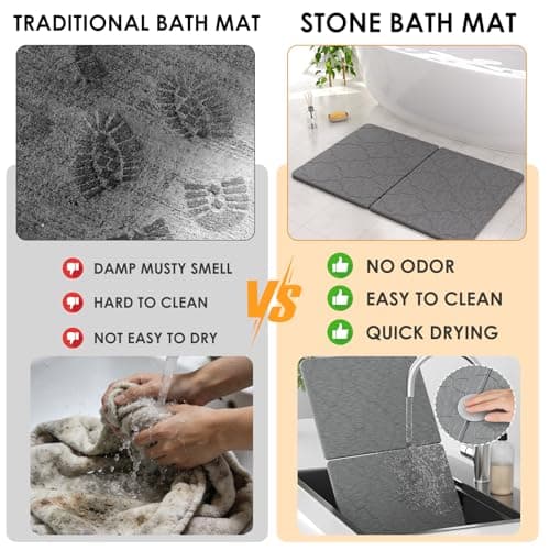 Foldable Diatomaceous Earth Bath Mat - 24"x16" Ultra-Absorbent Stone Shower Mat for Bathroom Floor - Instant Dry Non-Slip Diatomite Floor Mat - Minimalist Stone Dish Drying Mat for Kitchen - Thumbnail 6