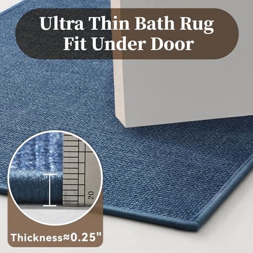 MontVoo Bathroom Runner Rug-Ultra Thin Non Slip Bath Mat Runner for Bathroom Mat Quick Dry, Rubber Backing Washable Runner Bathroom Rugs Fit Under Door, Absorbent Bath Rug,24"x47",Blue - Thumbnail 4
