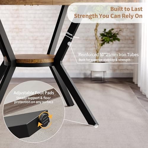 MECHYIN Round Dining Table for 2-4, 42 Inch Wood Kitchen & Dining Room Tables with Storage, Circle Dinner Table with Metal Legs, Space Saving Small Table for Dining Room, Kitchen, Rustic Brown - Thumbnail 6