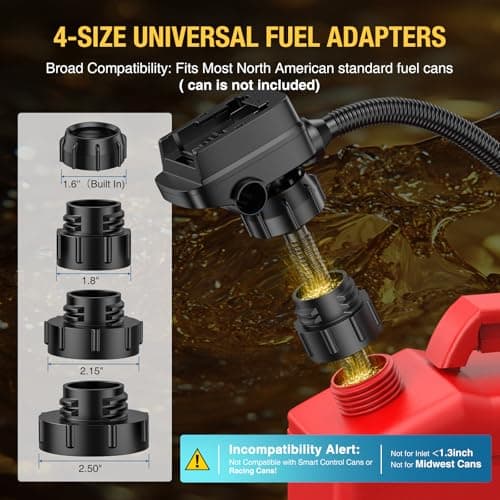 CrestWave Cordless Fuel Transfer Pump, 3.2 GPM Auto-Stop Gas Can Pump, Compatible with DeWalt 20V & Milwaukee 18V Batteries, 4 Adapters, Storage Bag, for Lawn Mower, Tractor, Generator, RV, Car - Thumbnail 4