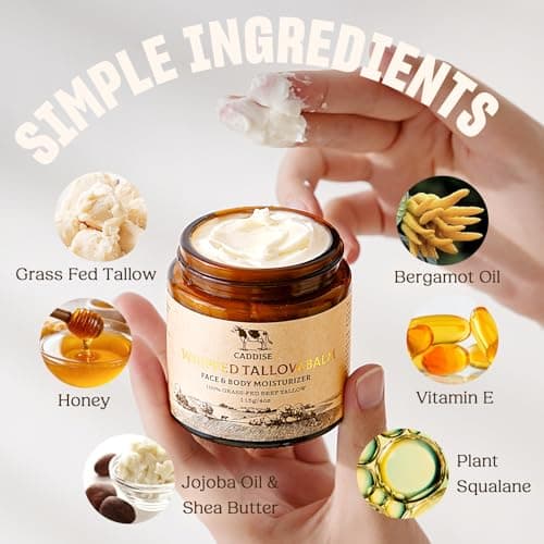 CADDISE Whipped Beef Tallow for Skin – 100% Grass-Fed Handmade Cream Moisturizer for Face & Body, Natural with Honey, Shea Butter, Jojoba Oil, Non-Greasy, Nourishing for Men, Women, Kids, 4 Oz - Thumbnail 3