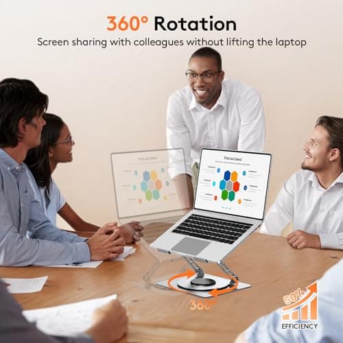 TECKNET Laptop Stand for Desk - 360° Rotating Base, Ergonomic Foldable Computer Stand for Laptop Riser, Height Adjustable, Compatible with MacBook Pro, Dell XPS, HP, and All Laptops 10-17" (Silver) - Thumbnail 2
