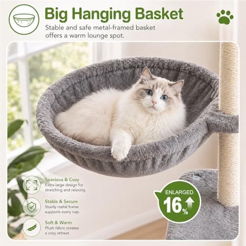 Small Cat Tree Tower for Indoor Cats, 40 in Compact Adults Cat Beds Trees with 2 Condos, Sisal Scratching Post, Large Perch Platform, Multi-Level Kitty Kitten Climbing Stands House(Light Grey) - Thumbnail 6