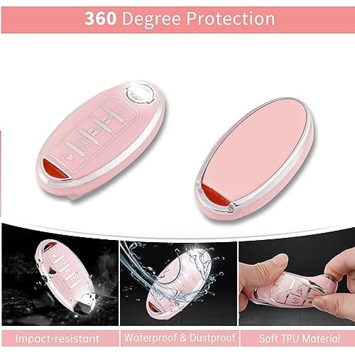 Pangpai Pink Key Fob Cover for Nissan, Soft TPU Key Protection with Keychain Fit for Altima Rogue Sentra Pathfinder Frontier Maxima Titan Murano Kicks Juke Versa Armada GTR 5 Buttons - Thumbnail 3