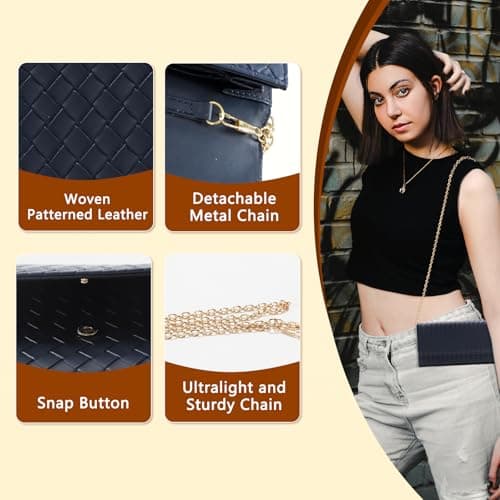U+U Crossbody Bags for Women, Small Leather Bag with Removable Chain, Card Slots & Phone Pocket - Lightweight Purse Wallet (Navy Blue) - Thumbnail 6