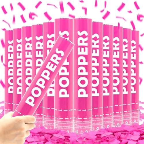 Confetti Cannon Pink 12 Pack Biodegradable Handheld Confetti Party Poppers for Weddings, Gender Reveals, Birthdays & Celebrations 12-Inch Twist Confetti Shooters for Party Fun