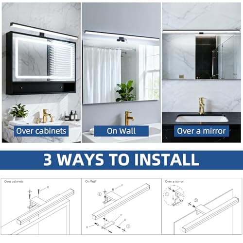 TYhogar 28" Plug in Bathroom Light Fixtures Matte Black Vanity Lights,11W LED Picture Light 3 Installation Methods 6600K White-Light Vanity Light Bar Wall Sconce for Bedroom/Living Room/Kitchen - Thumbnail 4