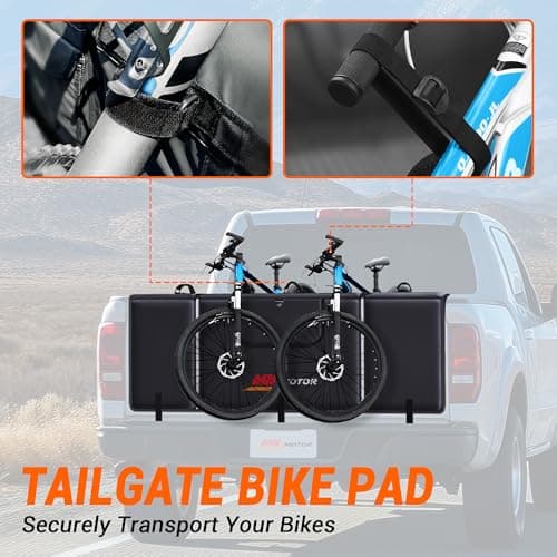 MNJ MOTOR Tailgate Bike Pad, Widen Size Pickup Truck Tailgate Carry 5 Mountain Bikes Protection Pad with Fixture Straps Reflective Strips Tool Pockets and Rear Camera Opening - Thumbnail 3