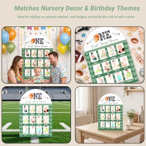 Football 1st Birthday Photo Board for Boys, 12 Monthly Milestone Wooden Frame, First Year Down Party Decor, 5x7cm/2x2.8in Photo Display, Sports Themed Keepsake Gift for Baby Showers & Nursery - Thumbnail 5