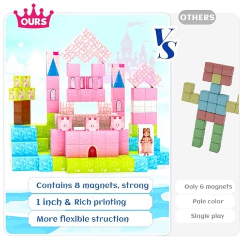Hiwawind Updated Princess Magnetic Blocks for Girls, Princess Castle Magnetic Building Toys, STEM Montessori Sensory Toys for Toddlers 3-4 5-6 7-8, Creative Birthday Gifts for 3+ Year Old Girl - Thumbnail 3