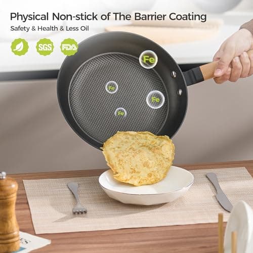 YUTANN Nonstick Frying Pan Set, 8" 10" 12" Ceramic Frying Pans, Pre-seasoned Cast Iron Pan Cookware Set with Removable Handle, Dishwasher Safe, Free of PFAS & PFOA, Compatible with All Stovetops - Thumbnail 4