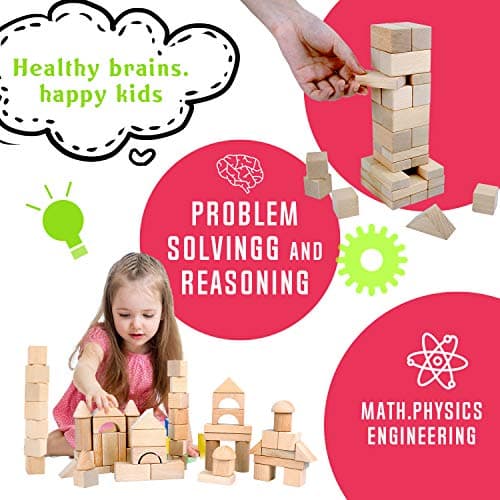 Migargle Wooden Building Blocks Set for Kids - Stacker Stacking Game Construction Toys Set Preschool Colorful Learning Educational Toys - Geometry Wooden Blocks for 3+ Year Old Boys & Girls - Thumbnail 3