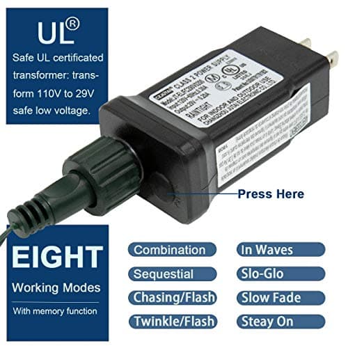 Decute 300LED Christmas String Lights Outdoor Waterproof 105FT UL Certified with End-to-End Plug 8 Modes, Cool White Indoor Starry Fairy Lights for Christmas Tree Patio Garden Wedding Party Decor - Thumbnail 2