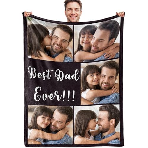 Corissy Personalized Fathers Day Blankets Gifts, Custom Blanket with Picture Text, Customized Flannel Tapestry for Dad Husband Grandpa Boyfriend - Image 1