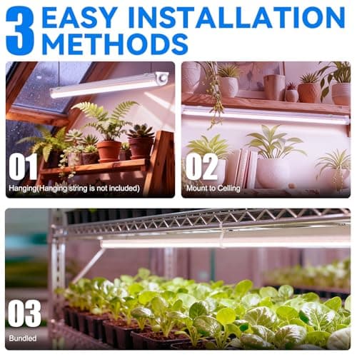 JESLED Waterproof Plant Grow Lights, 3FT Full Spectrum Grow Light, 216W(6 X 36W,1350W Equiv), Linkable Led Grow Light Strip for Greenhouse, Plant Shelves, Plug and Play, Pinkish White, 6-Pack - Thumbnail 6