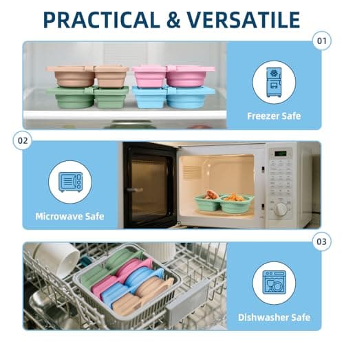 Tywop 4-Pack Silicone Reusable Snack Containers with Lids | 2 Compartment Leak-Proof Snack Bento Boxes for Kids, Portable Small Food Storage Containers for School, Office, Travel, Picnic Fruits - Thumbnail 3