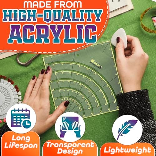 Acrylic Square Quilting Ruler - Quilting Rulers for Precision Cutting, Patchwork Crafts & DIY Decor - Easy to Use, 8.1x8.1 Transparent Square Sewing Ruler for Measuring, Templates and Pattern Drafting - Thumbnail 3