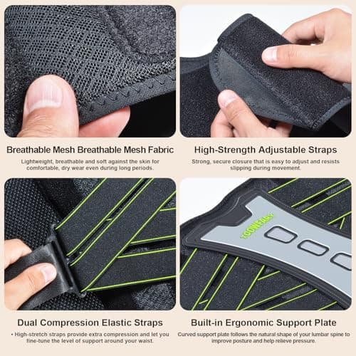 Toowfary Back Brace for Lower Back Pain Relief with 2 TPE Pads & 8X Powerful Lumbar Support Belt for Men & Women, Adjustable Support Straps for Back Pain, Herniated Disc, Sciatica, Scoliosis(X-Large) - Thumbnail 5
