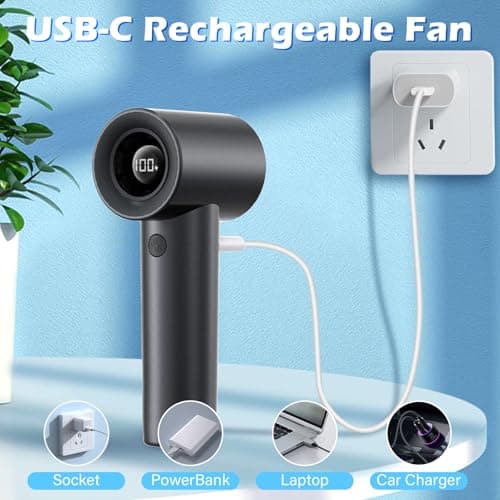 Portable Handheld Turbo Fan-20000 RPM High Speeds Rechargeable Personal Cooling Fan with 5 Speed Levels, Digital Display, 10m/s Max Airflow, Mini Fan for Travel,Outdoor, Gift for Women Men, Black - Thumbnail 6