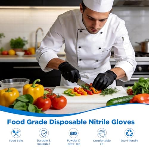 ONLYSTAR 5 Mil Black Nitrile Gloves Disposable, Small 100Pcs + 5 Bonus Travel Packs, Food Service, Non latex, Powder Free, Textured Grip for Cleaning, Cooking Food Prep, Kitchen, Nail Tech, Pet Care - Thumbnail 3