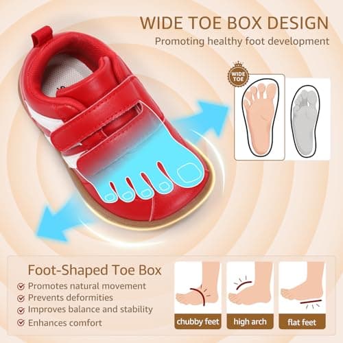STQ KIDS Toddler Wide Toe Box Barefoot Shoes Girls Boys Sneakers Lightweight Fashion Tennis Shoes Non-Slip Zero Drop Baby First Walking Running Shoe Activities School Red Infant Size 4 - Thumbnail 4