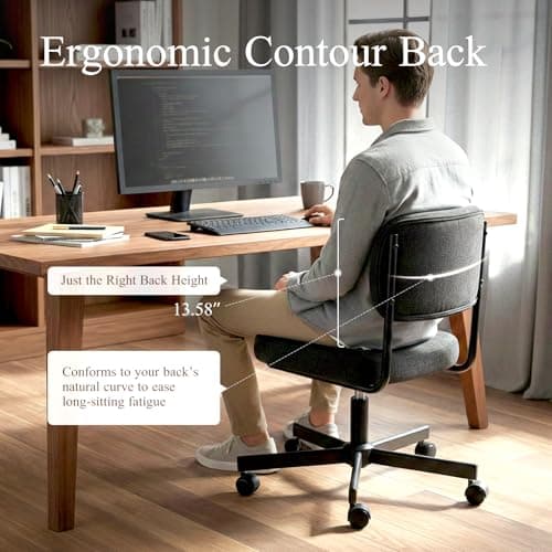 VATROS Vanity Chair with Wheels, Cute Armless Desk Chair with Back, Height Adjustable Swivel Small Office Chair, Comfy Fabric Computer Task Chair for Bedroom, Study, Dressing Room Black - Thumbnail 4