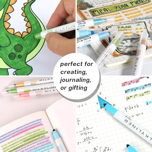 HANKU Highlighters Assorted Colors,24 Unique Retro Colors, Pastel Highlighters, Quick Dry Dual tip and Fine Tip No Bleed Highlighter Markers for Bible Journals Planners Books Notes - Thumbnail 5