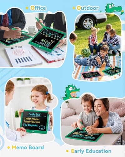 KOKODI 15 Inch LCD Writing Tablet with Anti-Lost Stylus, Erasable Doodle Board Colorful Toddler Drawing Pad, Car Travel School Games Toys for 3 4 5 6 7 8 Kids, Birthday Gift for Girls Boys Green - Thumbnail 3