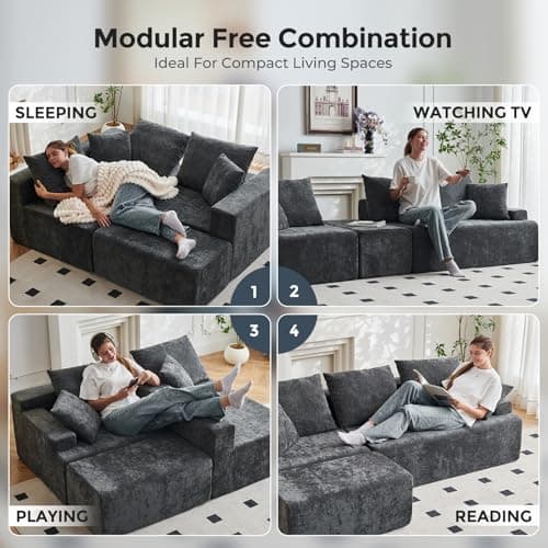 Ayovoch 90.6" Sectional Boneless Couches, Modern L-Shape Cloud Couch with Chaise, Memory Foam Modular Sectional Sofas for Living Room, Sofa in A Box, No Assembly Required (Grey, Left Facing Chaise) - Thumbnail 4