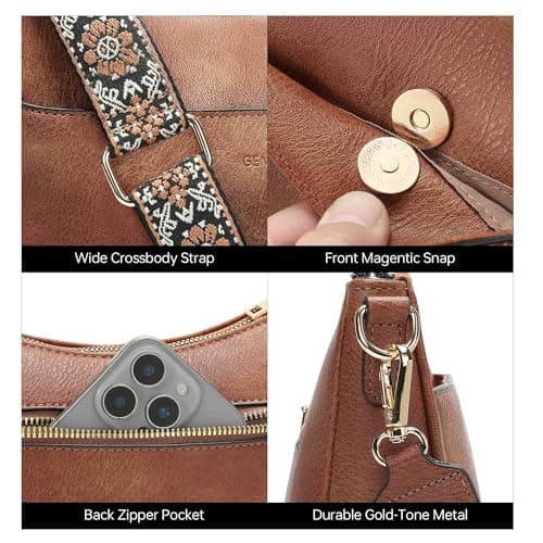 GEMIU Crossbody Bags for Women Medium Crossbody Purse Purses for Women Leather Shoulder Bags with Guitar Strap Brown - Thumbnail 5