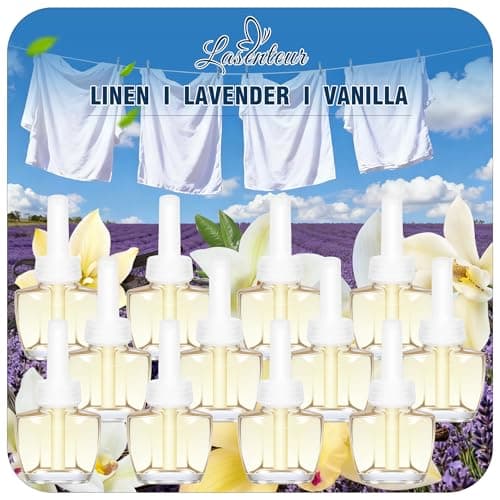 Plug In Air Freshener Refills for Home, Lavender, Linen & Vanilla Scented for Bathroom & Kitchen, Office, 12 Pack Plug Refills, 7.92 Fl Oz, Compatible with Air Wick & Glade