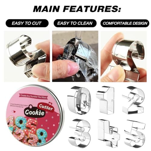 SurgeHai 1.7-Inch Number Cookie Cutters, Stainless Steel Cake Decorating Small Number Cutters with Cut-Outs (10PCS/ Set) - Thumbnail 4