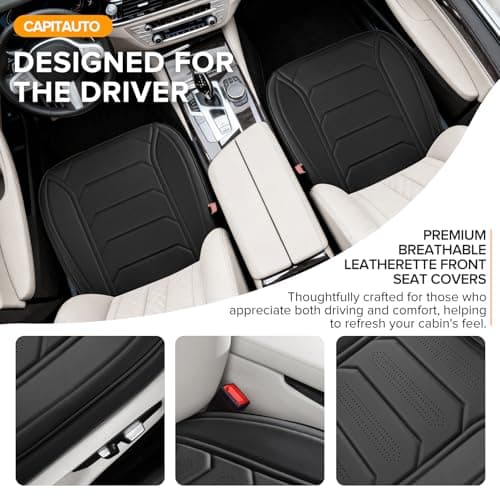 CAPITAUTO 2 Pack Bottom Car Seat Cover, Dual Storage Pockets Luxury Faux Leather Front Seat Covers for Cars, Super Breathable, Anti-Slip, Full Wrapping Edge - Fit for Most Sedans SUV Trucks (Black) - Thumbnail 2